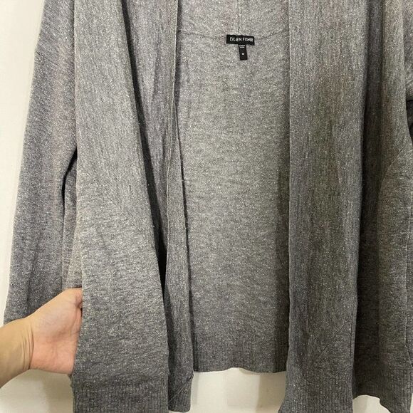 Eileen Fisher Gray Casual wool blend knit cardigan sweater with pockets size M - Picture 8 of 8